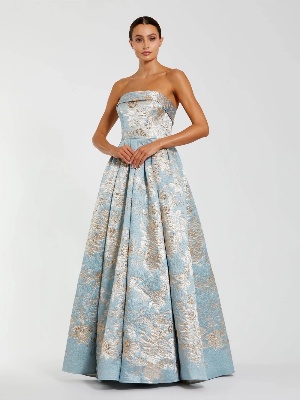 Mac Duggal 21144 Blue Strapless Brocade Ball Gown with Pockets Size 14 NWOT